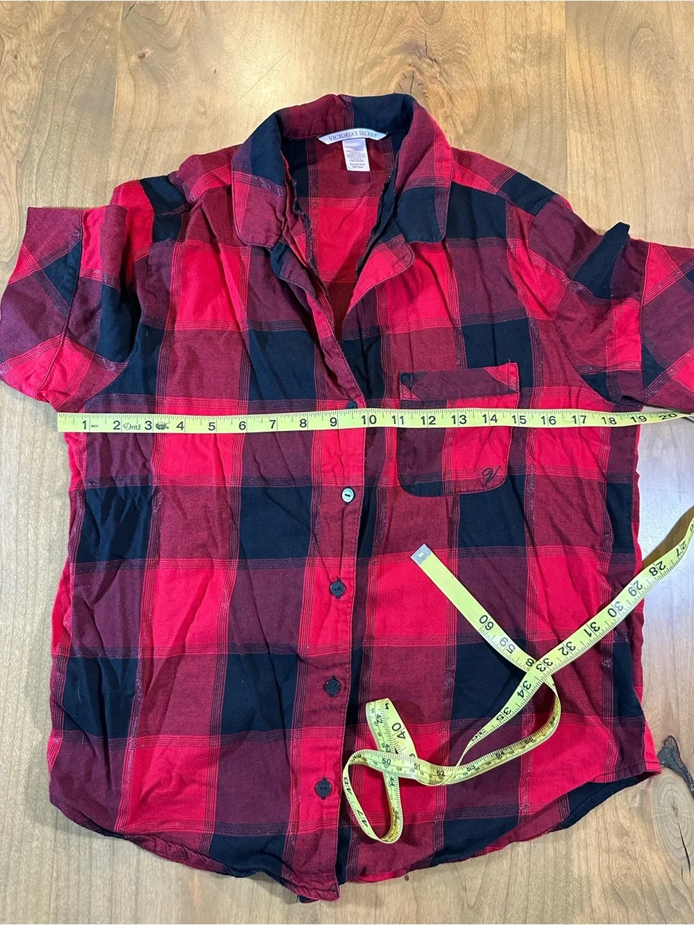 Victoria’s Secret Plaid Pajama Top XS Red Black Buffalo Check Sleep Shirt